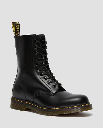 Black Men's Dr Martens 1490 Smooth Leather Mid Calf Ankle Boots | CA 416DFM